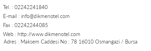 Hotel Dikmen telefon numaralar, faks, e-mail, posta adresi ve iletiim bilgileri